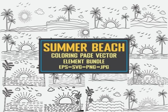 Download Summer Beach Coloring Page Vector Bundle - Beach Collection