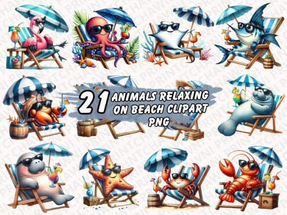 Download Animals Relaxing on Beach Clipart PNG - Beach Collection